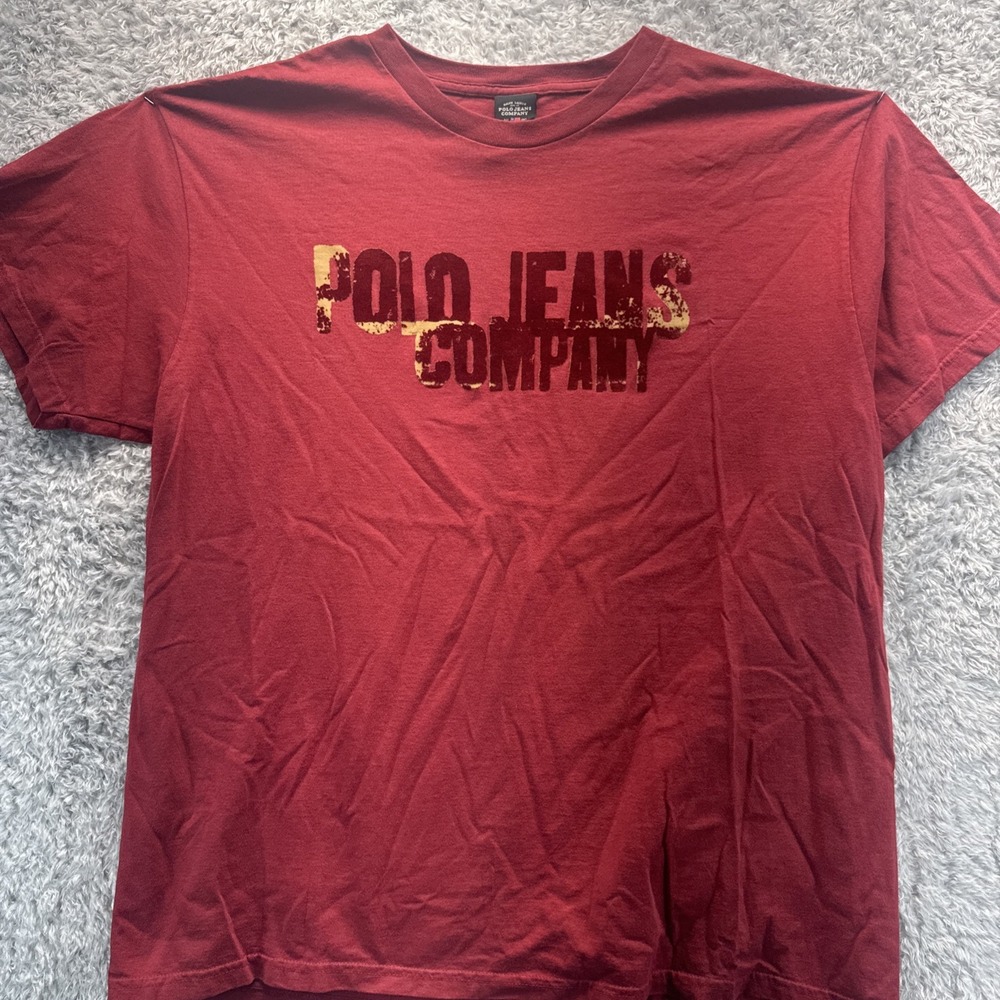 VINTAGE Y2K RALPH LAUREN POLO JEANS COMPANY SPELL OUT RED FELT T SHIRT SIZE XL